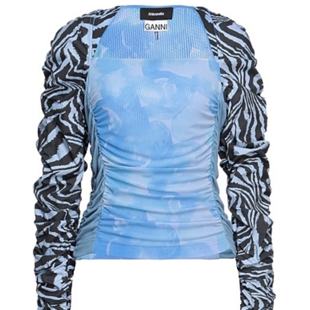 Ahluwalia x Ganni, Pastel Blue, rare long sleeve blouse size 40. New w/o tags